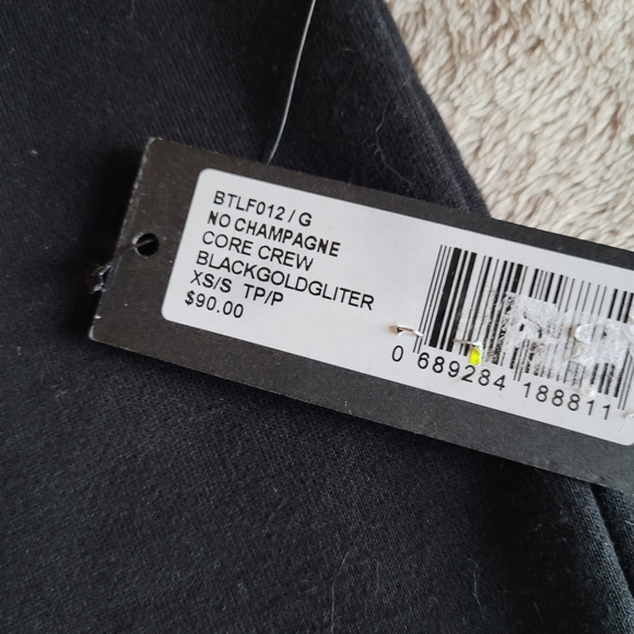 Brunette The Label No Champagne No Gain Core Crew in Gold Glitter XS/S - Picture 10 of 10